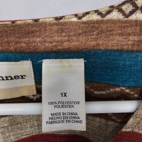 Alfred Dunner Brown Blue Aztec Tee Blouse Layered Boho Festival 1X - Picture 10 of 11
